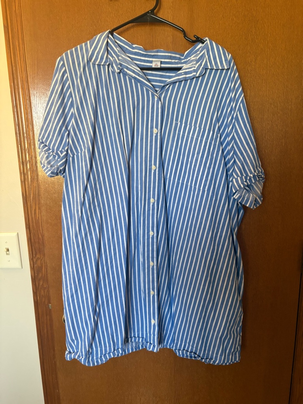 Old Navy Blue and White Striped Mini Shirt Dress